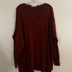 Zenana Outfitters Women's V-Neck Sweater in Rust